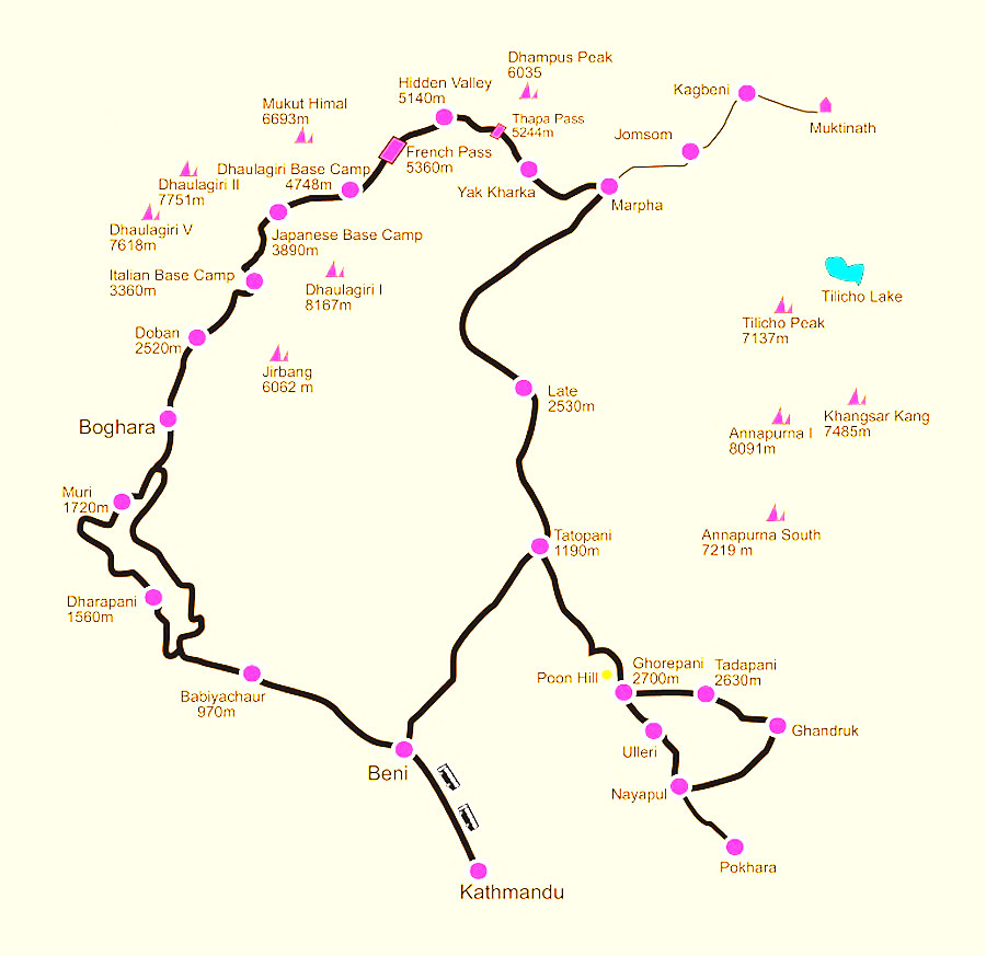 Dhaulagiri Circuit Trek Map