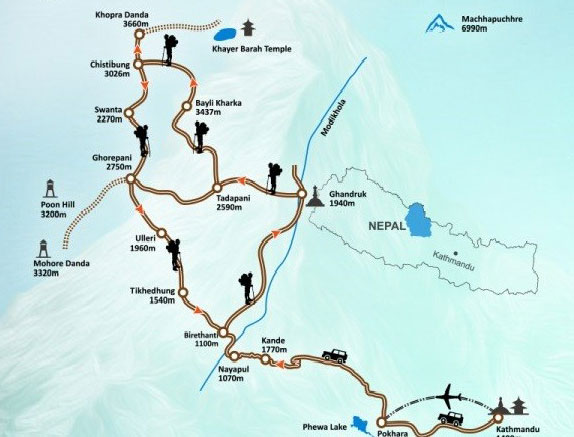 Khopra Ridge & Khair Lake Trek Map
