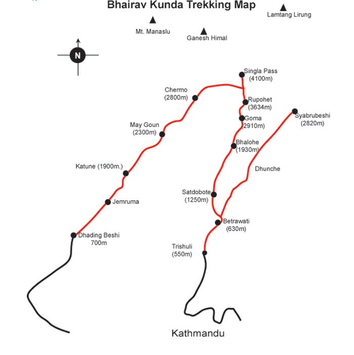 Bhairab Kunda Trek Map